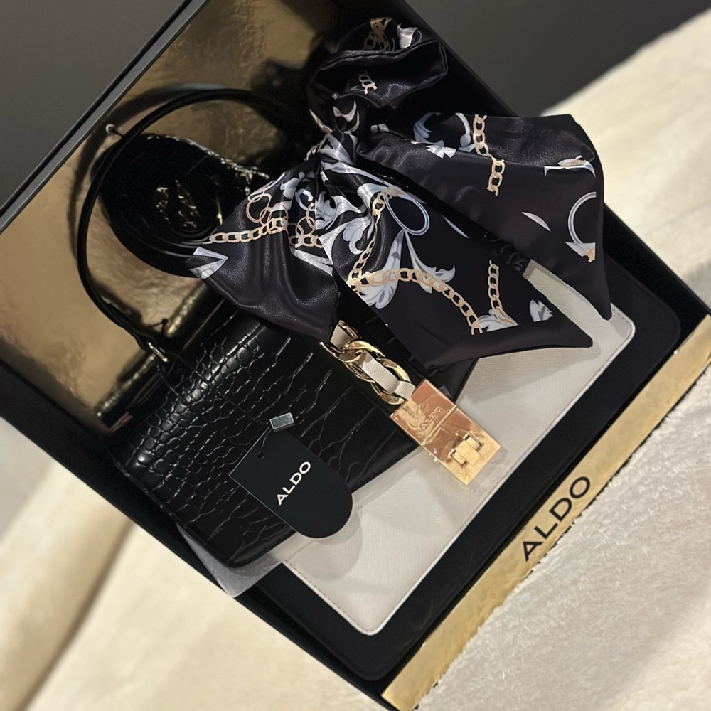 Aldo Black Croc-Embossed Handbag